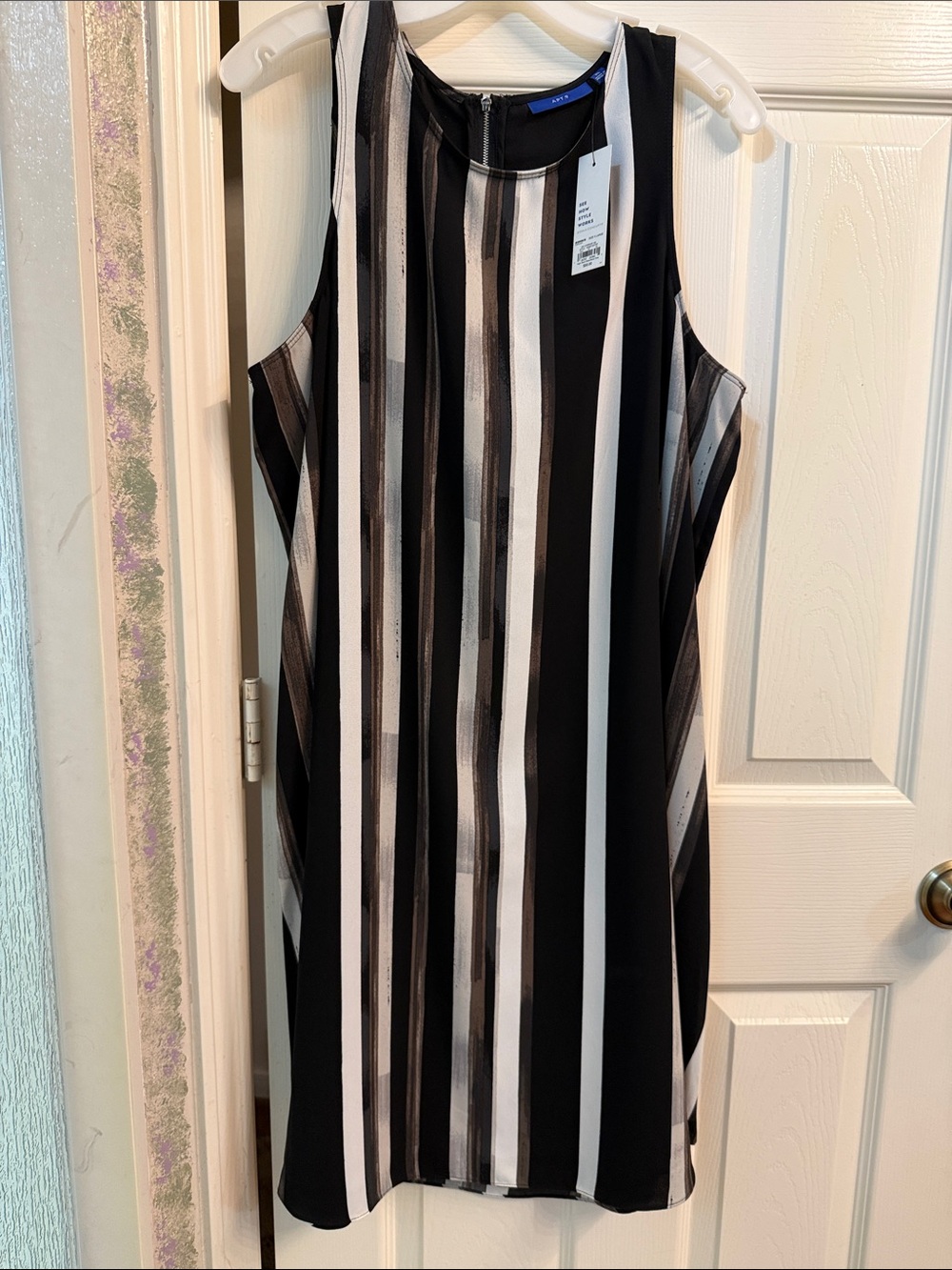 Apt. 9 Black and White Vertical Stripe Sleeveless Shift Dress